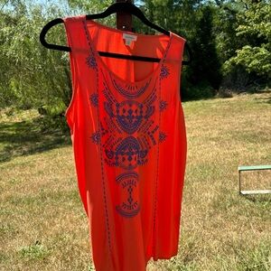 Sundance boho tunic.  Size medium dark coral with pretty blue embroidery